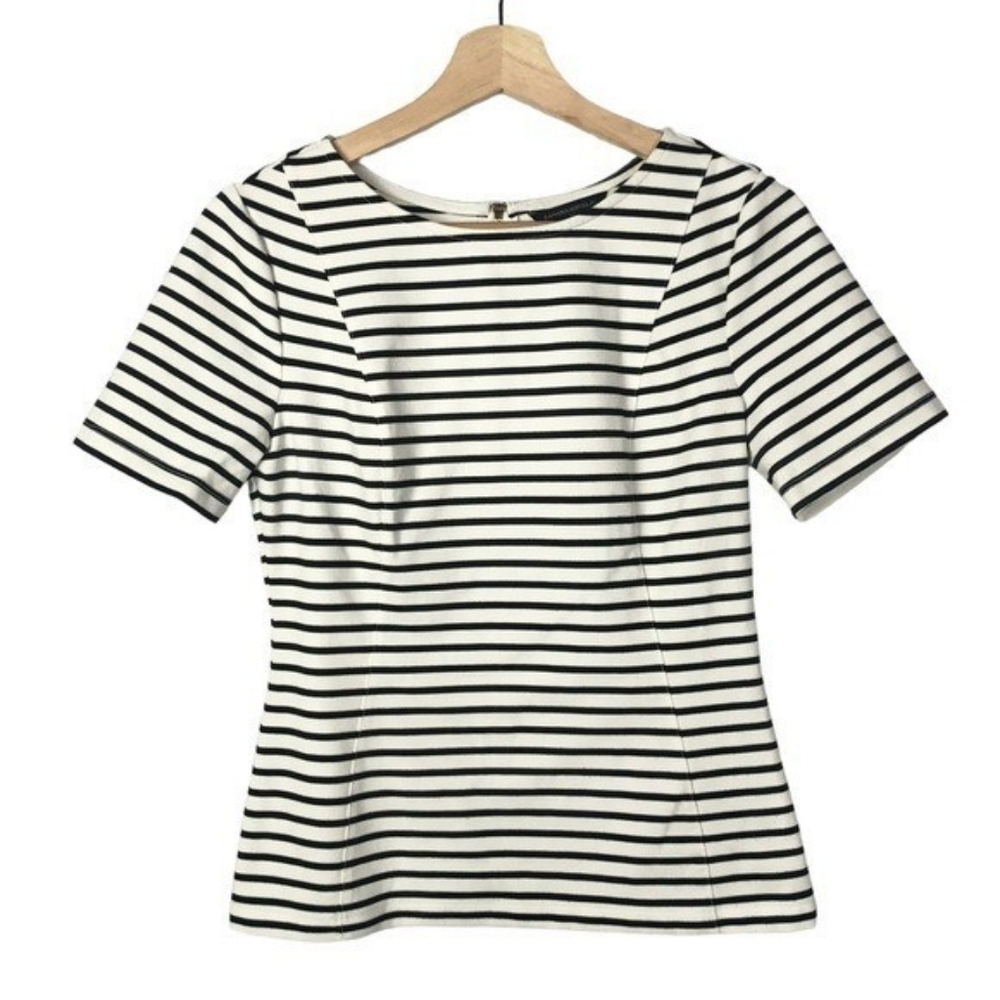 Banana Republic Fitted Black and White Striped Peplum Top